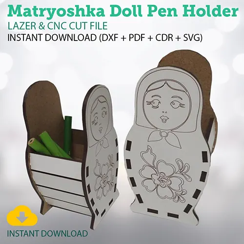 Laser Cut Matryoshka Doll Pen Holder Free Vector